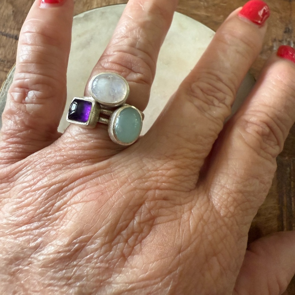 Stackable Stone Silver Rings - image 1